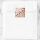 Cherry Blossom Zweigstellen - Elegante Rosa Sakura Quadratischer Aufkleber (Tasche)