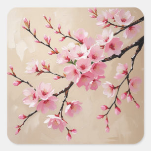Cherry Blossom Zweigstellen - Elegante Rosa Sakura Quadratischer Aufkleber