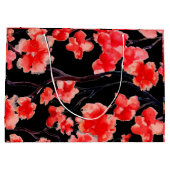 CHERRY-BLOSSOME AUF SCHWARZEN Geschenkbeutel Große Geschenktüte (Rückseite)