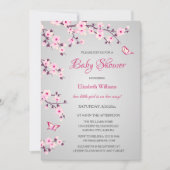 Cherry Blossoms Baby Dusche Pink Gray Einladung (Vorderseite)