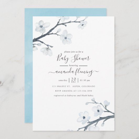 Cherry Blossoms Babydusche Einladung (Vorne/Hinten)