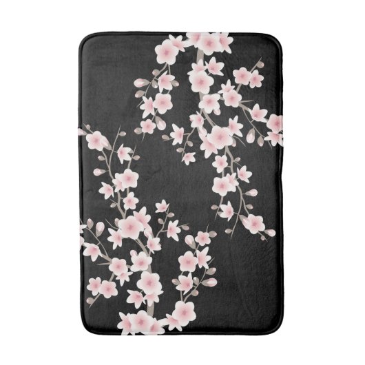 Cherry Blossoms BLUSH Pink Black Badematte (Vorderseite Vertikal)
