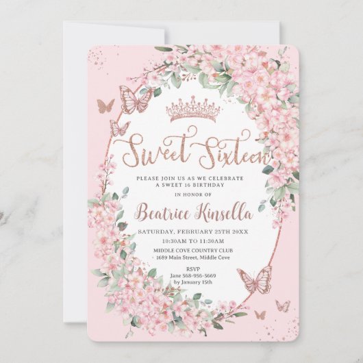 Cherry Blossoms Blütenschmetterlinge 16 . Geburtst Einladung (Vorderseite)