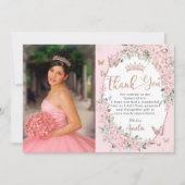 Cherry Blossoms Blütenschmetterlinge Quinceanera Dankeskarte (Vorderseite)