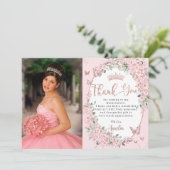 Cherry Blossoms Blütenschmetterlinge Quinceanera Dankeskarte (Stehend Vorderseite)