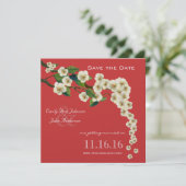Cherry Blossoms Branch Red Save the Date Einladung (Stehend Vorderseite)