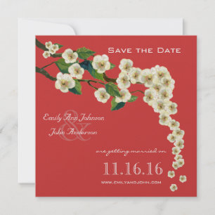 Cherry Blossoms Branch Red Save the Date Einladung