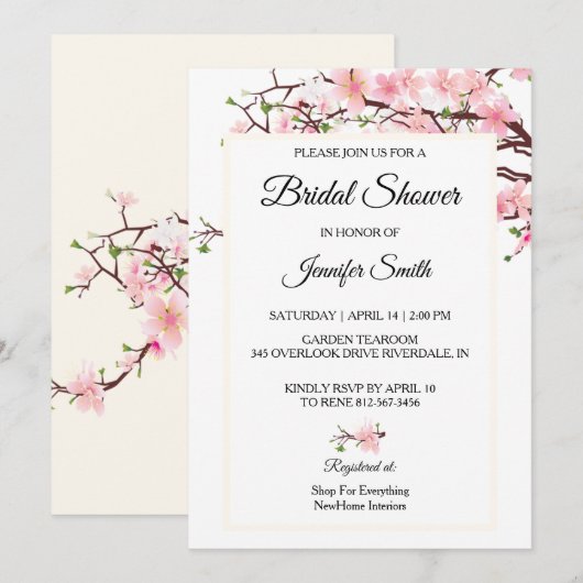Cherry Blossoms Brautparty Rosa Beige Karte (Vorne/Hinten)