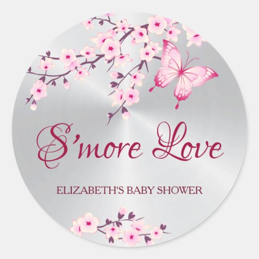 Cherry Blossoms Butterfly S'more Liebe Runder Aufkleber (Vorderseite)