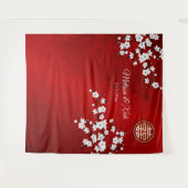 Cherry Blossoms Chinesischer Hochzeitstag Wandteppich (Vorderseite (Horizontal))