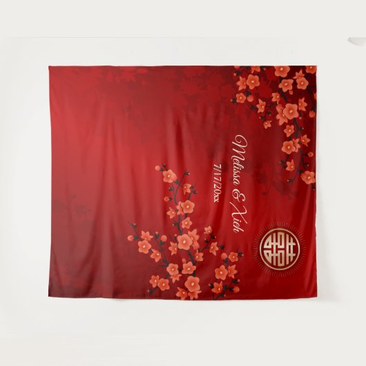 Cherry Blossoms Chinesischer Hochzeitstag Wandteppich (Vorderseite (Horizontal))