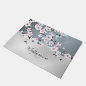 Cherry Blossoms Dusky Pink Begrüßungsname Fußmatte (Schrägansicht)