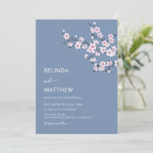 Cherry Blossoms Dusty Pink Blue Wedding Einladung (Stehend Vorderseite)