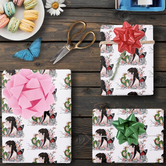 Cherry Blossoms Fairy Dragon Friendship Geschenkpapier Set