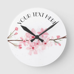 Cherry blossoms flowers pink floral watercolor  runde wanduhr