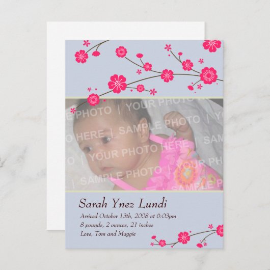 Cherry Blossoms Geburtsankündigung Ankündigungspostkarte (Vorne/Hinten)