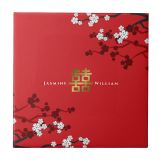Cherry Blossoms & Golden Double Xi Chinesische Hoc Fliese