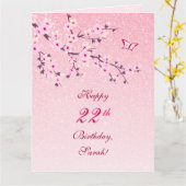 Cherry Blossoms Happy Birthday Pink Glitzer Karte (Gelbe Blume)