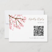 Cherry Blossoms Hochzeit RSVP QR Code Blumenschrif Karte (Vorderseite)