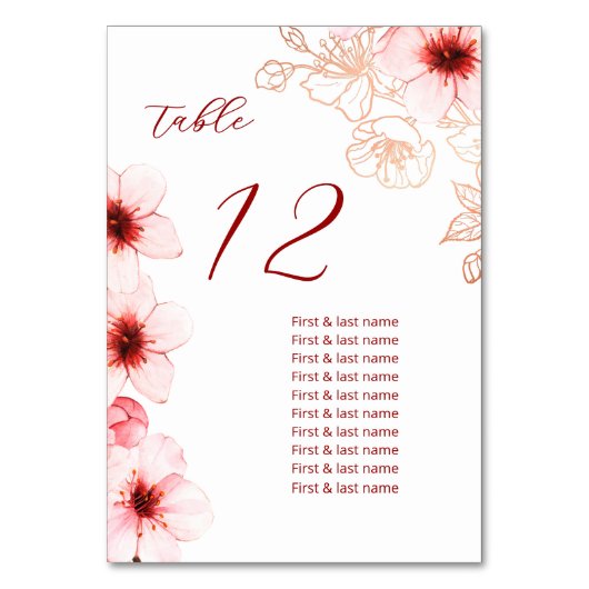 Cherry Blossoms Hochzeit Tischnummer (Vorderseite)