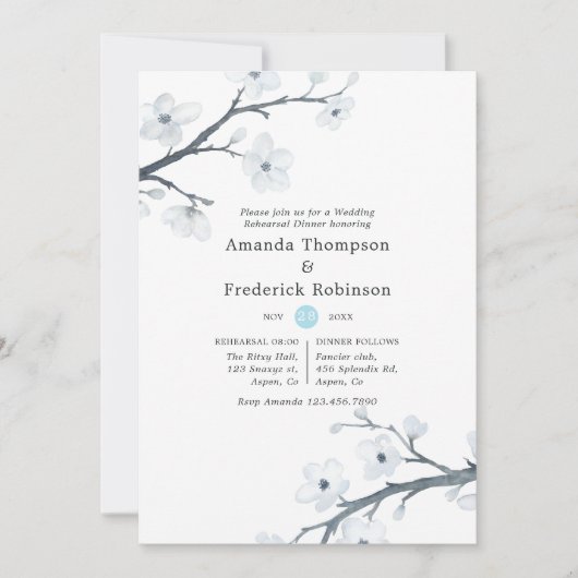 Cherry Blossoms Hochzeitessen Probe Einladung (Vorderseite)