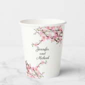 Cherry Blossoms Hochzeitsempfang personalisieren Pappbecher (Rückseite)