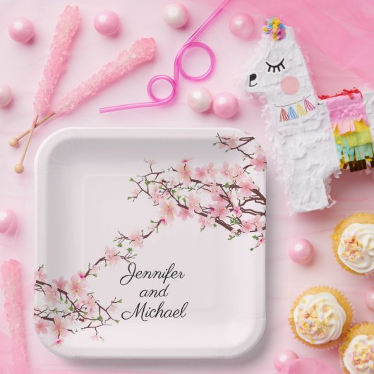 Cherry Blossoms Hochzeitsempfang personalisieren Pappteller (Party)