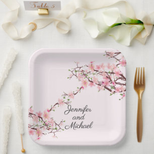 Cherry Blossoms Hochzeitsempfang personalisieren Pappteller