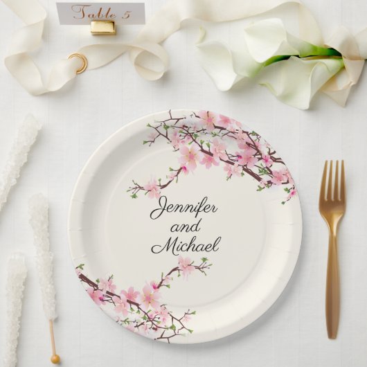 Cherry Blossoms Hochzeitsempfang personalisieren Pappteller (Hochzeit)