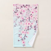 Cherry Blossoms Illustration Landschaft Pink Blau Badhandtuch Set (Handtuch)