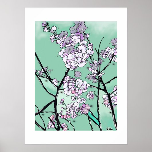 Cherry Blossoms in the Wind – Minimal Floral Art  Poster (Vorne)