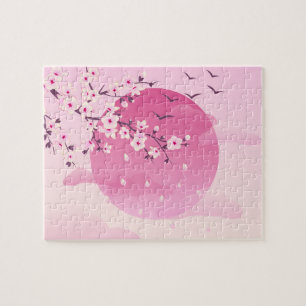 Cherry Blossoms Japanese Landscape Pink Puzzle