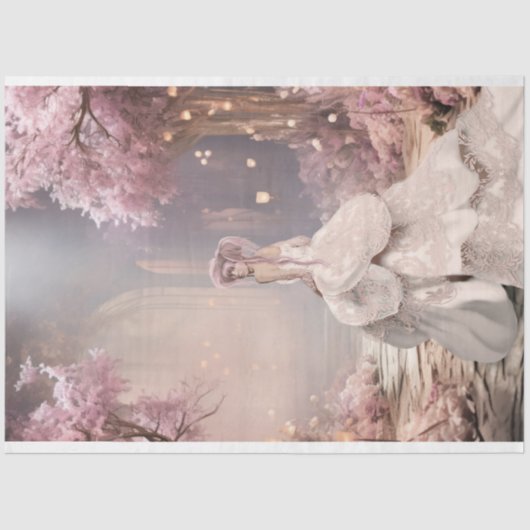 Cherry Blossoms Lady in weißem Portrait Art Seidenpapier (Vorderseite)