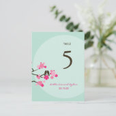 Cherry Blossoms Love Birds Hochzeit Tischnummer (Stehend Vorderseite)