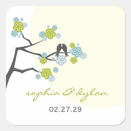 Cherry Blossoms Love Birds Spring Wedding Sticker (Vorderseite)