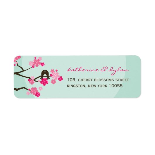 Cherry Blossoms Love Birds Wedding Address Labels (Vorne)