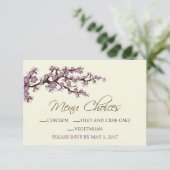 Cherry Blossoms MENU Card (Lavendel) Einladung (Stehend Vorderseite)