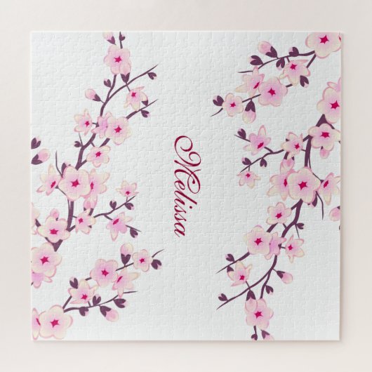 Cherry Blossoms Monogramm Pink White Puzzle (Horizontal)