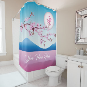 Cherry Blossoms Moon Japanisch Sakura Monogram Duschvorhang