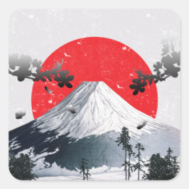 Cherry Blossoms Mount Fuji Japan Quadratischer Aufkleber