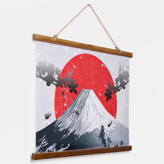 Cherry Blossoms Mount Fuji Japan Wandteppich Mit Holzrahmen (Gewinkelt)