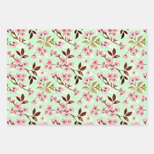 Cherry Blossoms Muster Geschenkpapier Set (Vorderseite)