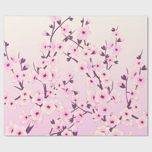 Cherry Blossoms Muster Pink Floral Geschenkpapier (Flach)