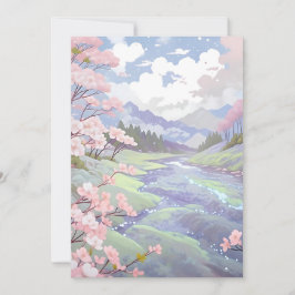 Cherry Blossoms Pastell Wasserfarbe Landschaft Feiertagskarte