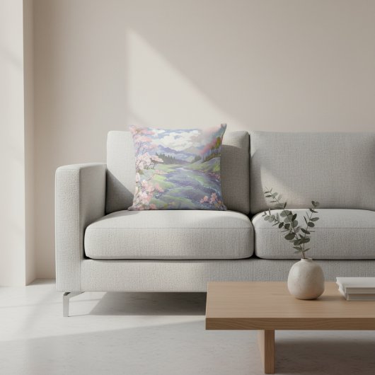 Cherry Blossoms Pastell Wasserfarbe Landschaft Kissen