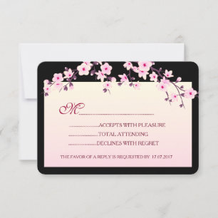 Cherry Blossoms Pink Black Birthday UAWG RSVP Karte