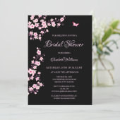 Cherry Blossoms Pink Black Bridal Shower Einladung (Stehend Vorderseite)