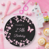 Cherry Blossoms Pink Black Custom Pappteller (Party)