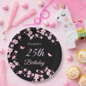 Cherry Blossoms Pink Black Custom Pappteller (Party)