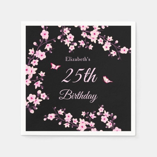 Cherry Blossoms Pink Black Custom Serviette (Vorderseite)